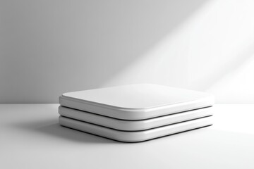 Aufkleber - A minimalist arrangement of three stacked white objects on a smooth surface.
