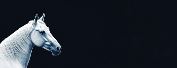 Poster - A majestic white horse against a dark background, emphasizing its grace and beauty.