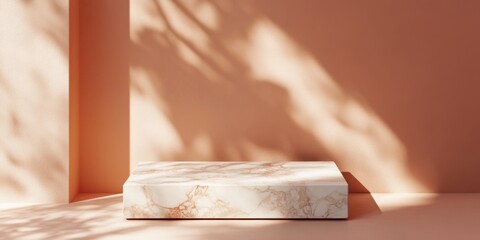 Leinwandbilder - A minimalist scene featuring a marble platform against a soft pink backdrop with shadows.