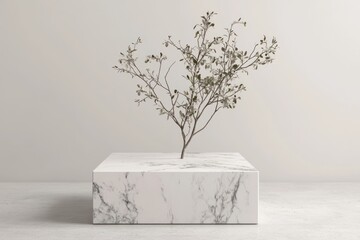 Aufkleber - A minimalist display featuring a marble base with a single branch, emphasizing simplicity.