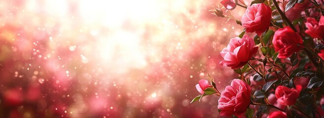 Fototapete - A serene composition of pink roses against a soft, dreamy background with bokeh effects.