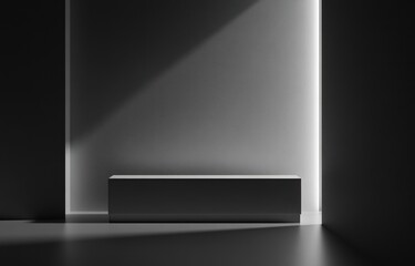 Leinwandbilder - A minimalist interior with a shadowed block and soft lighting.