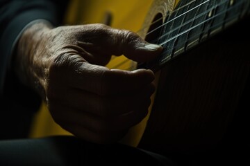 Aufkleber - A close-up of a hand playing a guitar, emphasizing the artistry of music creation.