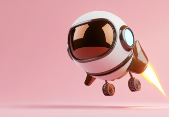 Aufkleber - A small, futuristic rocket-shaped character with wheels and a jet flame, set against a pink background.