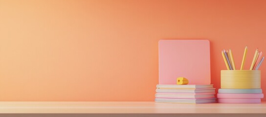 Poster - A colorful workspace featuring stationery and a vibrant background for creative inspiration.