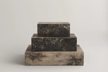 Leinwandbilder - Three stacked decorative blocks in varying sizes and textures against a neutral background.