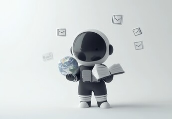Poster - A cartoonish astronaut holds a book and Earth, surrounded by floating envelopes.