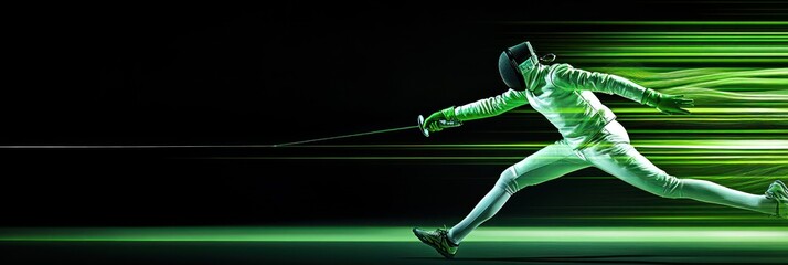 Wall Mural - A fencer in motion, showcasing speed and agility against a dynamic background.