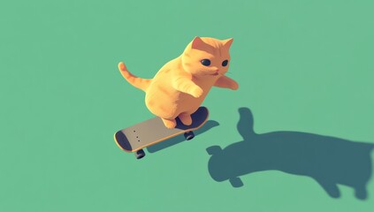Poster - A cartoonish orange cat skateboarding, showcasing playful and fun animation.
