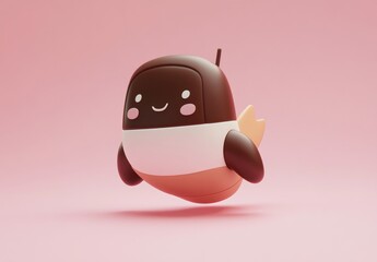 Aufkleber - A cute, stylized toy resembling a fish with a smiling face, floating against a pink background.