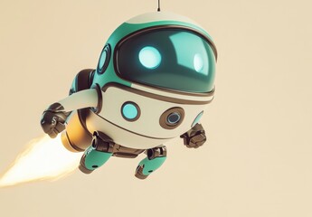 Poster - A cute robot astronaut flying with jet propulsion, showcasing a playful design and adventure.