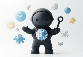 Poster - A stylized astronaut figure surrounded by various icons representing technology and communication.