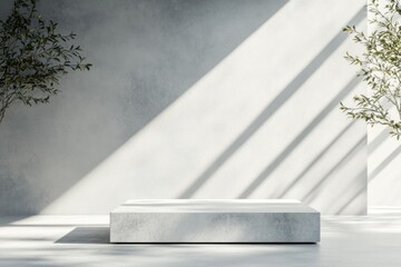 Aufkleber - Minimalist interior with a raised platform and natural light creating a serene atmosphere.