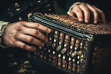 Poster - A close-up of hands playing a beautifully crafted musical instrument.