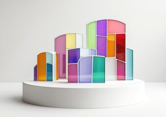 Aufkleber - Colorful abstract sculpture made of translucent panels arranged in a playful composition.