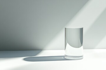 Aufkleber - A clear glass filled with water casts a soft shadow in a minimalist setting.