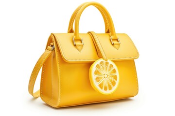 Lemon cream female handbag isolated on white background.