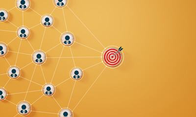 Wall Mural - red dartboard and red arrow connection linkage with human icon for customer focus target group and c