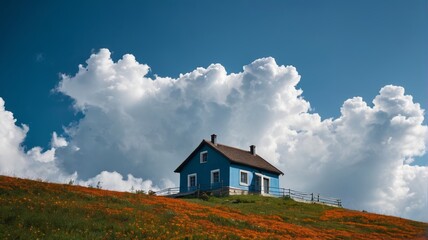 Wall Mural - a blue house on a hill