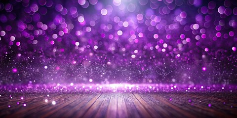 Wall Mural - Glitter purple particles stage and light shine abstract background. Flickering particles with bokeh effect, glitter