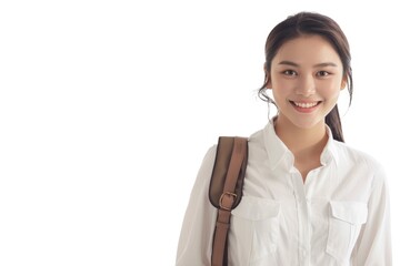 Wall Mural - Confident young Asian businesswoman walking to office  smiling.