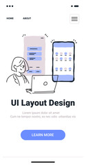 Wall Mural - ui layout design concept with person working on laptop and mobile screens in minimalist sketch style
