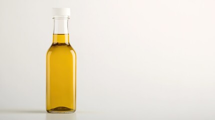 Wall Mural - glass bottle of olive oil with simple label placed on seamless white background