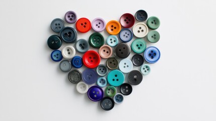 A variety of colorful buttons arranged in a heart shape, Highlighting the love and unity found in diversity, minimalistic style