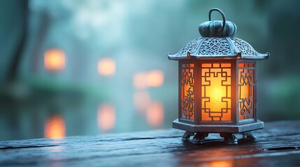 Tranquil setting of chinese new year festive lanterns create a warm night glow