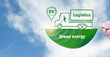 © chiew - Green technology logistics or Sustainable transport concept. travel with clean energy and eco-friendly processes to Net zero carbon emission, EV electric vehicle, circular Green Economy