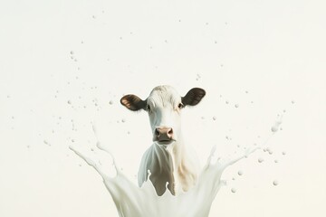 Wall Mural - artistic splash of milk forming silhouette of cow mid-air against clean neutral background