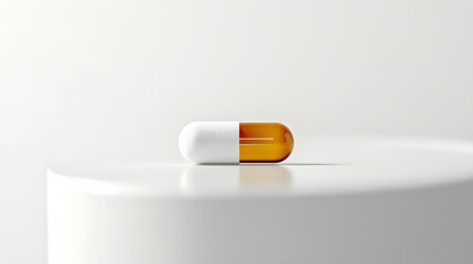 Wall Mural - single zonisamide capsule on white surface, reflecting light.