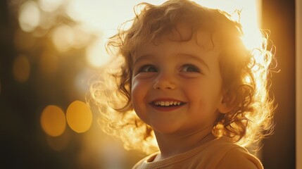 happy child smiling with sunlight in the background