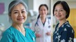 © bird_saranyoo - A collection of portrait photos of Asian nurses, young and senior, smiling in bright clinic environments