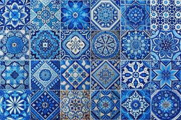 Naklejka na meble Trendy Blue Geometric Mosaic Tiles - Seamless Patterns