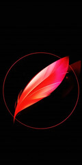 Wall Mural - glowing red feather with circular outline on black background