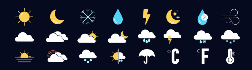 weather editable stroke outline icons set. meteorology and climate forecast pictograms vector illust