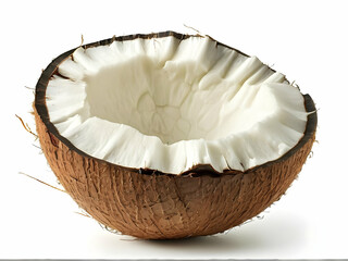 Wall Mural - Half coconut isolated on white background, perfect for tropical food recipes and healthy desserts