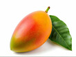 © ahmadrizal - Ripe, juicy mango with green leaf, isolated on white background