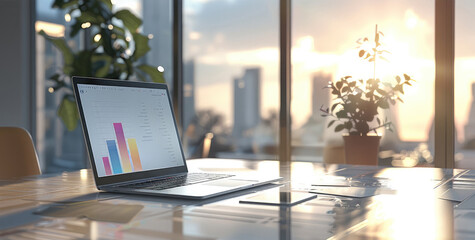 Poster - An elegant modern office with a sleek laptop.
