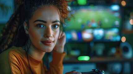 Poster - A female streamers live stream playing a football video game.