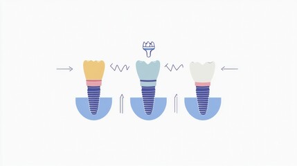 Aufkleber - This illustration displays the three stages of getting a dental implant, showing how it progresses with clear visual steps. Generative AI
