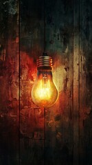 Poster - Vintage Edison Bulb on Rustic Wooden Wall