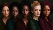 © Olga - Portrait of multiracial females with different age standing together in profile. International women's day banner, 8 march background, girls power poster. Diversity concept.