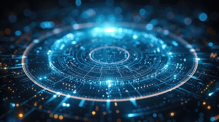 Canvas Print - futuristic interface with a circular shape in the center. the shape is made up of a series of interc