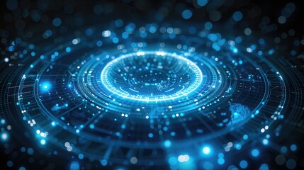 Canvas Print - futuristic interface with a circular shape in the center. the shape is made up of a series of interc