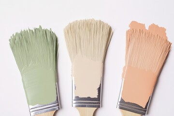 This image captures three vibrant paintbrushes with soft color swatches illustrating the beauty of home decor and artistic expression in an inviting manner for potential buyers.