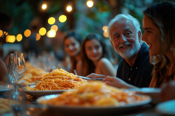 Canvas Print - Family Eating Pasta At Evening