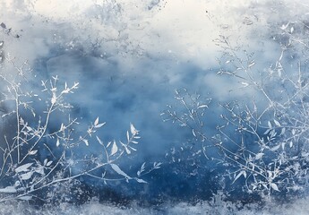 Canvas Print - A light blue, frozen background with ice crystals