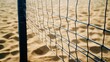 © Morto - A volleyball net with tensioned cables, outdoor setting on sand court, Minimalist style